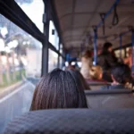 Person's view inside bus